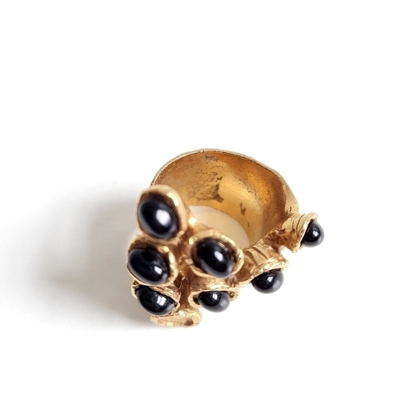 Yves Saint Laurent Gold Arty Black Stone Dots Ring Rare & Authentic Size 7 - Picture 3 of 8